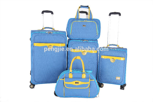 sky blue PU leather trolley luggage