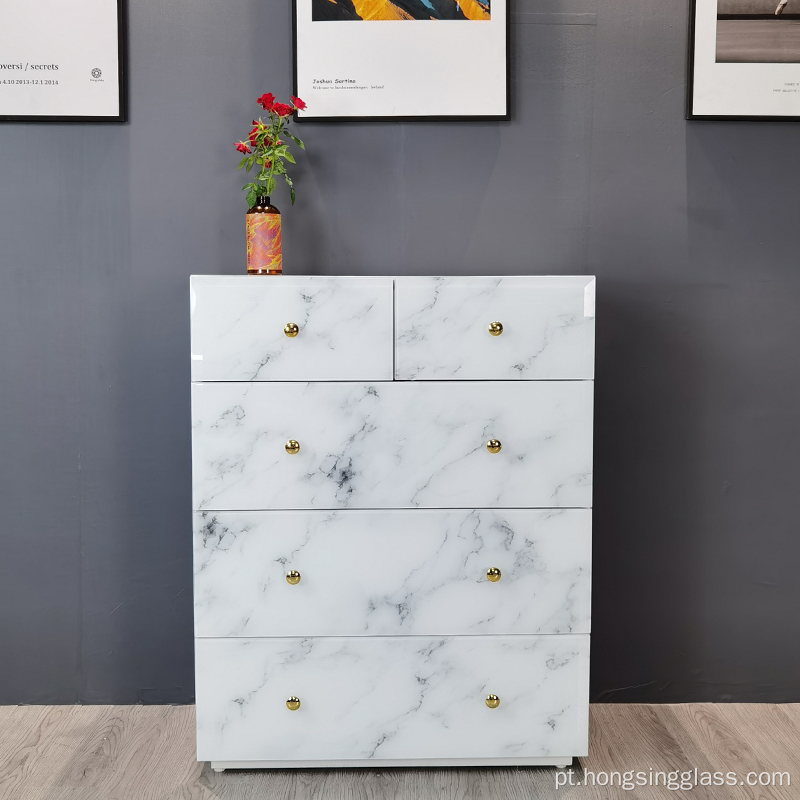 Gabinete MDF de vidro de mármore branco 5