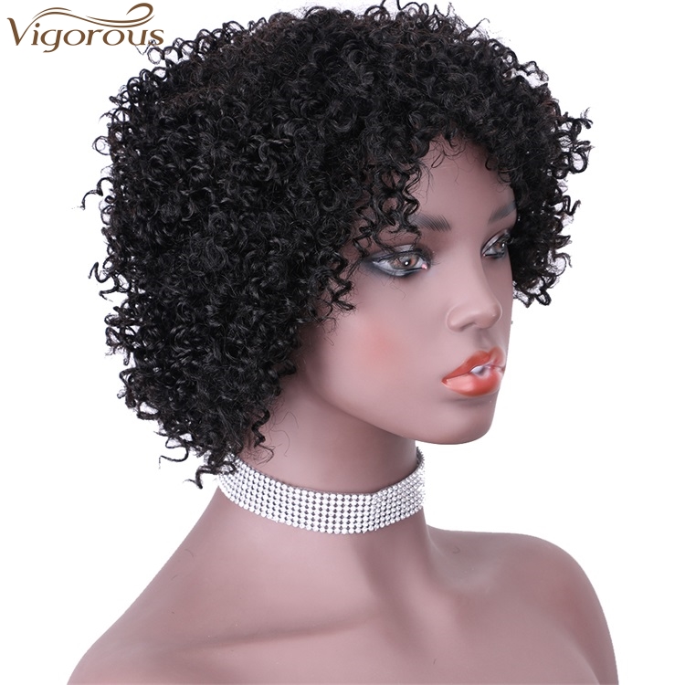Vigorous Top Quality 100% Human Hair Wig Black Middle Part Short Wigs Kinky Curly Wigs for Black Women Wholesale Price