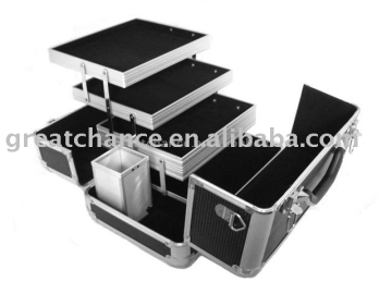 Black Aluminum Makeup Case, Cosmetic Train Travel Case