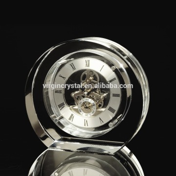 Crystal sliver mechanical desk clock round crystal table clock