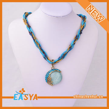 Fashion Colorful Beads Chain Necklace With Stone Pendant