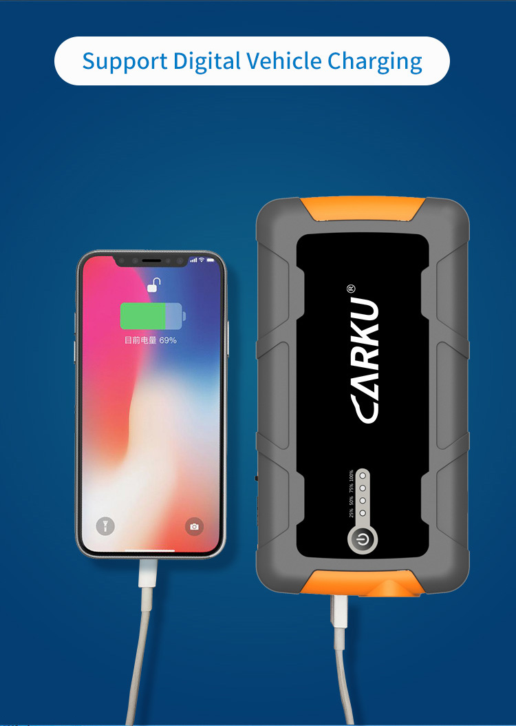 CARKU backup power solutions 6600mAh car battery jump starter kit if battery dead with wireless charger