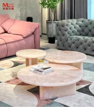 European Natural Pink Jade Marble Coffee Table