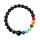 Gemstone 7 Chakra Healing Reiki Stretch Pulsera Piedra de lava negra con encanto del corazón de cristal Pulseras elásticas para hombres Mujeres