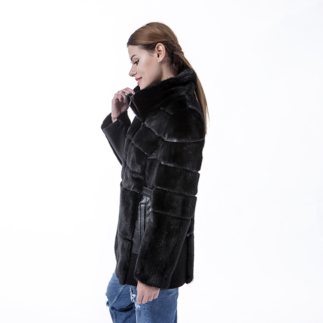 Fur and wool overcoat black