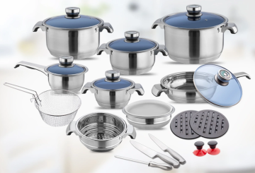 Stainless steel cookware set with transparent glass cover