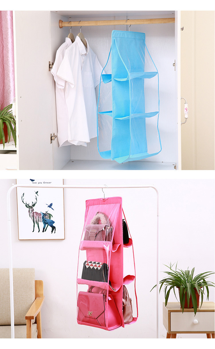 6 Pocket Hanging Handbag Organizer for Wardrobe Closet Transparent Storage Bag Handbag organizer storage