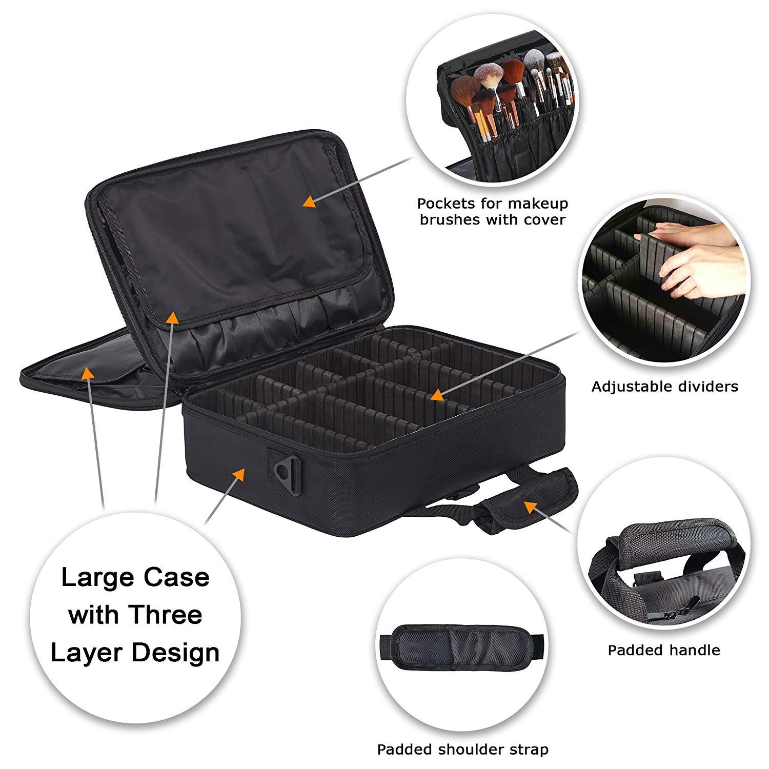 Hand Makeup Bag Adjustable Multifunction 3 Layer Travel Makeup Bag