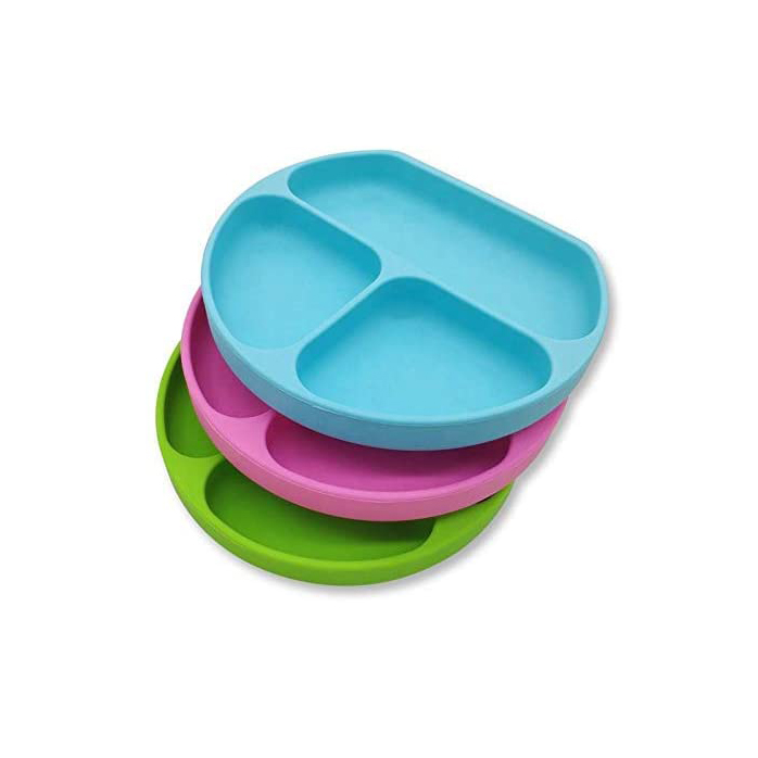 Amazon Hot Sale Kid Non-slip Feeding Bowl Rubber Plates Round Small Silicone Baby Food Plate