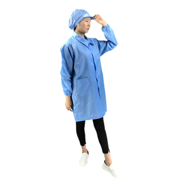 Blue Lapel Polyester Anti-Static Cleanroom Lab Smock Gown