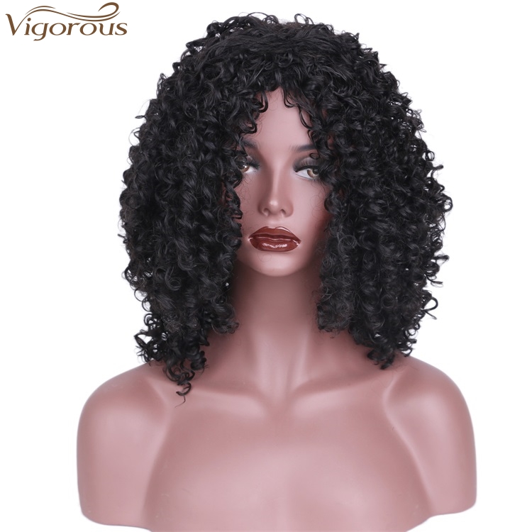 Vigorous Top Quality High Temperature Synthetic Party Wigs Short Kinky Curly Wigs for African American Women Black Wholesale
