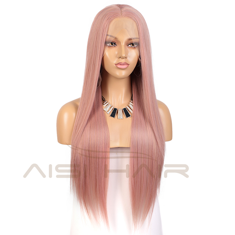 Aisi Hair New Design 26 Inch Long Silky Straight Pink Wig Cosplay Swiss Lace Wig Synthetic Hair Lace Front Wigs For Black Women