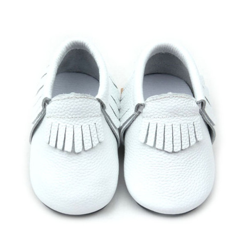 Wholesale Genuine Cow Leather Baby Moccasin Prewalker Baby Shoes White