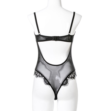 op maat gemaakte dubbele mesh bodysuit van hoge kwaliteit met wimperkant