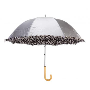 Met franje bedrukte zilveren coating Hand Open Dome Umbrella