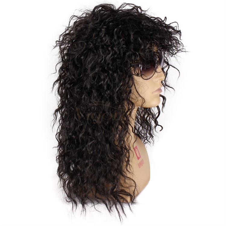 Vigorous Long Curly 80S Men Hair Wig Heat Resistant Synthetic Black Punk Puffy Headgear Fashion Heavy Rocker Style Cosplay Wig