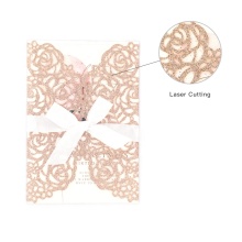 Champagne Glitter Paper Bow Knot Anniversary Wedding Invitation Cards with Laser Cutting