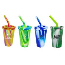 16 Oz Silicone Pint Glass with Lid & Straw