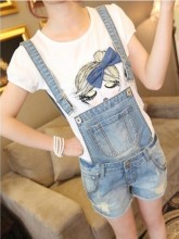 Korean wild detachable loose denim overalls denim shorts Siamese College Wind pantalones cortos