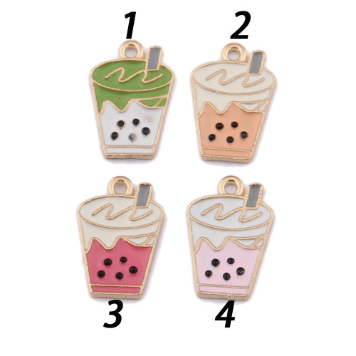 Alloy Enamel Drink Bottle Pendant Charms 100pcs Simulation Pearl Milk Tea Cup for DIY Keychain Art Decor Jewelry Finding