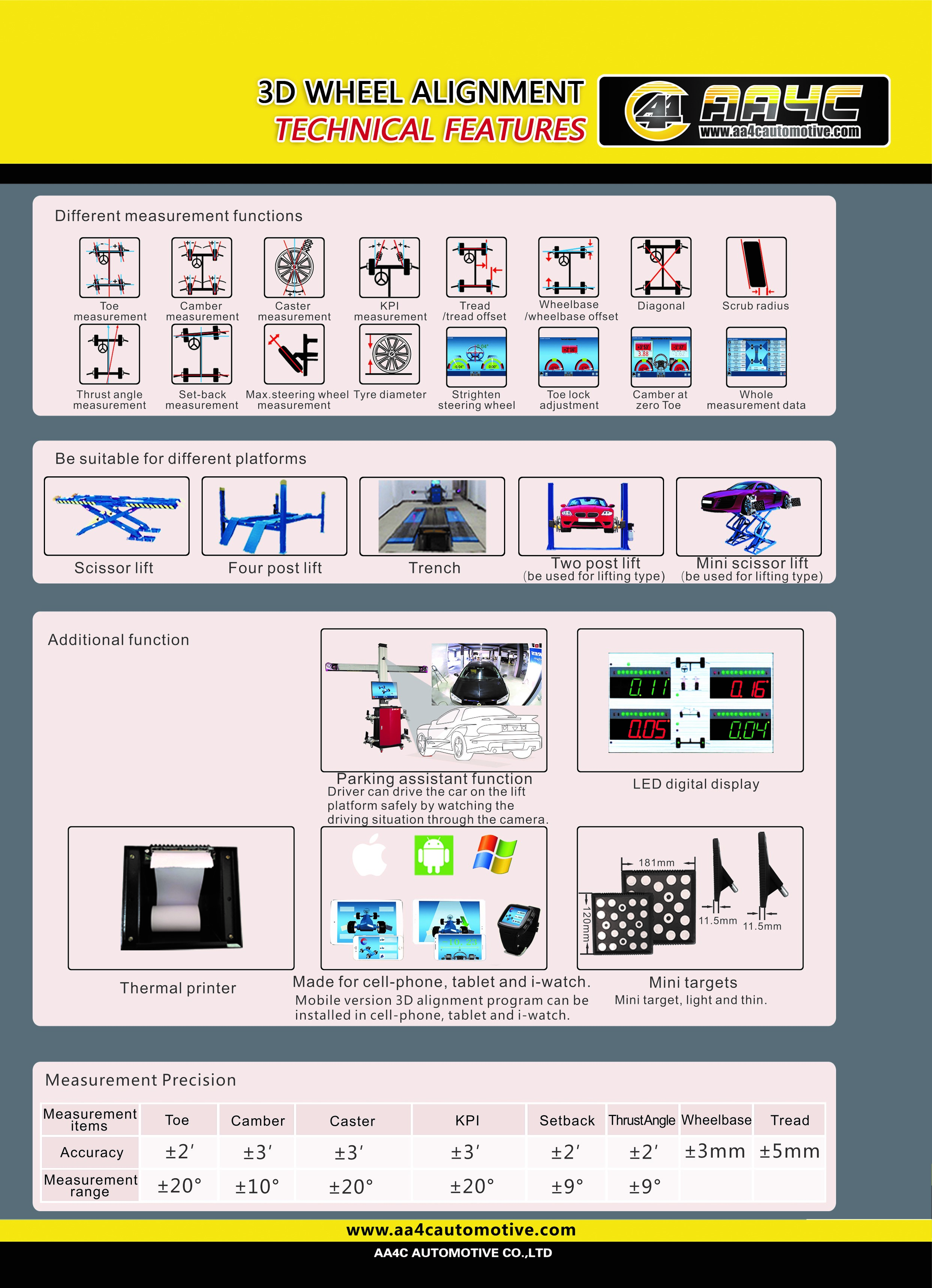 AA4C Fixed Camera beam +Cabinet Global Multi-language 3D computer wheel alignment AA-DT-100