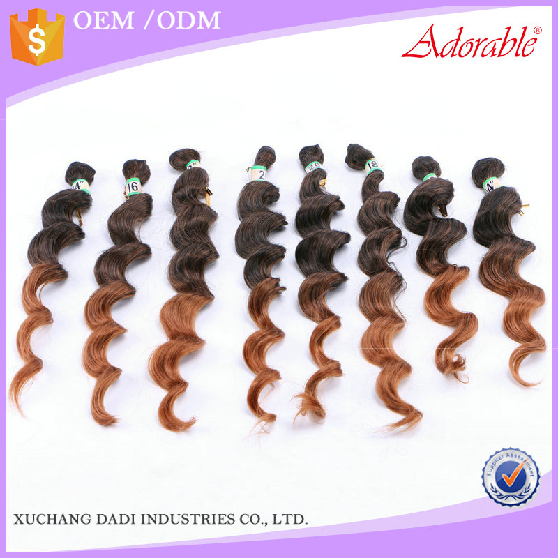 Adorable cheap premium fiber dida curly 8pcs hair weave,Angie mixed two tone color synthetic hair extensions for black