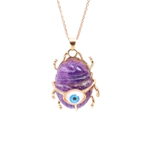 Amethyst Golden Beetle Eye Pendant Necklace 45CM Chain