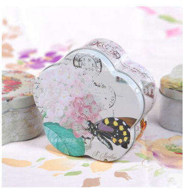 lovely biscuit metal tin storage box with flower shape