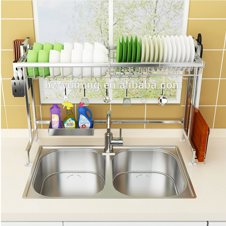 Adjustable 2019 New Arrival Good Quality Kitchen Sink Dish Drainer Organizer Stainless Steel Drying Dish Rack