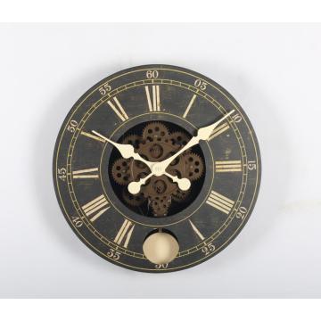 Relógio de parede de engrenagem retro de pêndulo de madeira de 14 polegadas