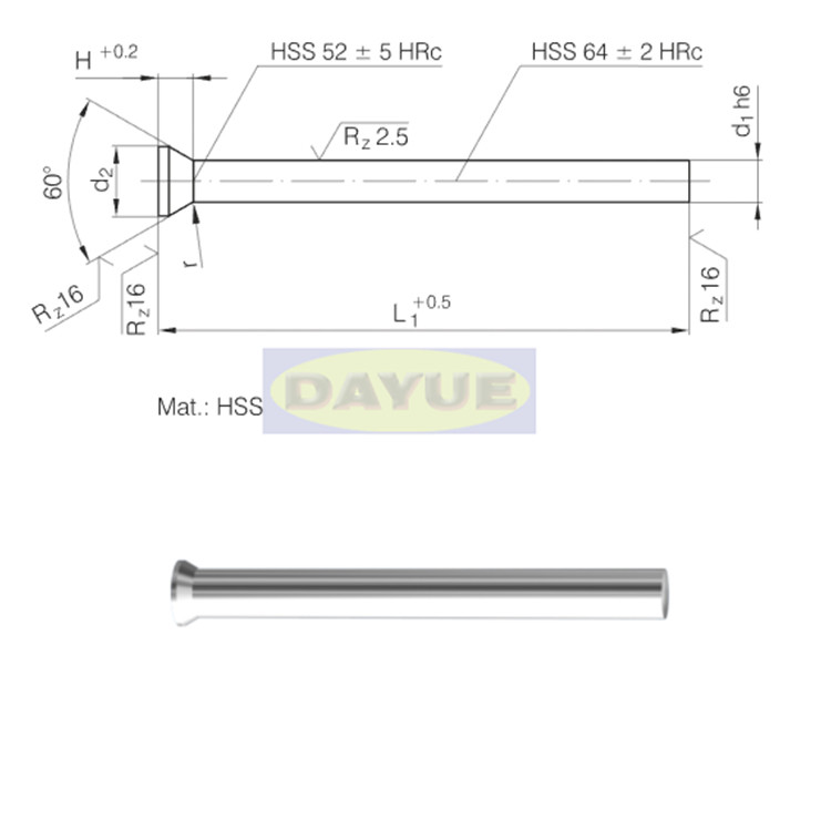 Conical head punch type DA DIN 9861- HSS manufacturers suppliers in China