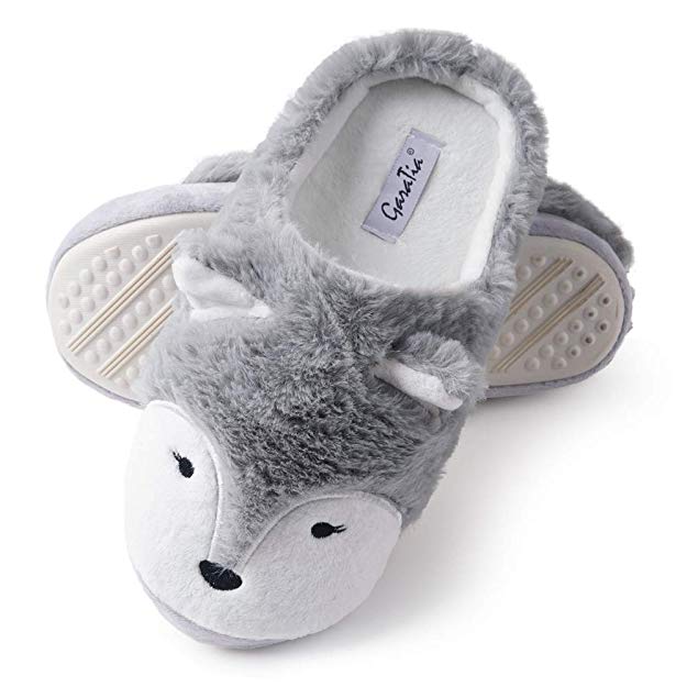 Women Cute Animal Slippers Fox Comfort Plush Memory Foam Warm House Slippers Indoor Outdoor