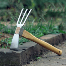 Stainless steel flower hoe small portable outdoor gardening weeding digging hoe with wooden handle
