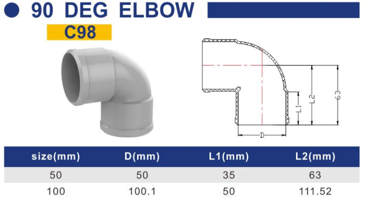 China factory supply Water 87.5 degree PVC Equal tube elbow