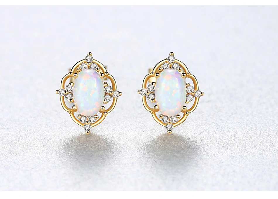 Luxury Delicate Opal CZ 925 Sterling Silver Stud Earrings