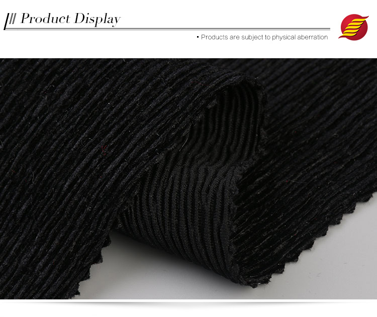 Custom soft black polyester textile crushed velvet spandex pleated fabric yard