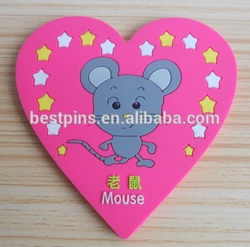 heart shape rubber pvc tea cup coaster with cute mouse, pvc drinking coaster