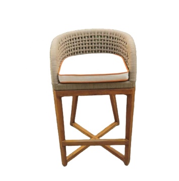 Qatar Hotel Outdoor Teak Wood Bar Set with Rope Weaving Stools