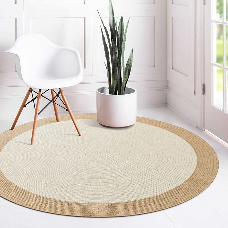 White Natural Jute Hemp Braided Woven Round Carpet Area Rug Floor Mats 373