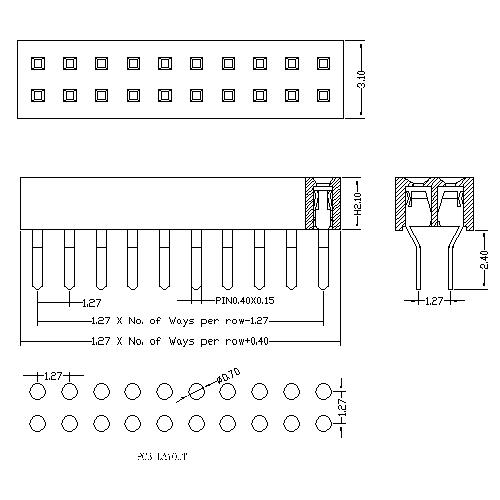 1.27 mm Female Header Dual Row Straight Type