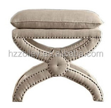 Antique European Style Fabric Ottoman Bench Stool - Cheap Fabric Covered Chairs Stool Oak Wood Stools