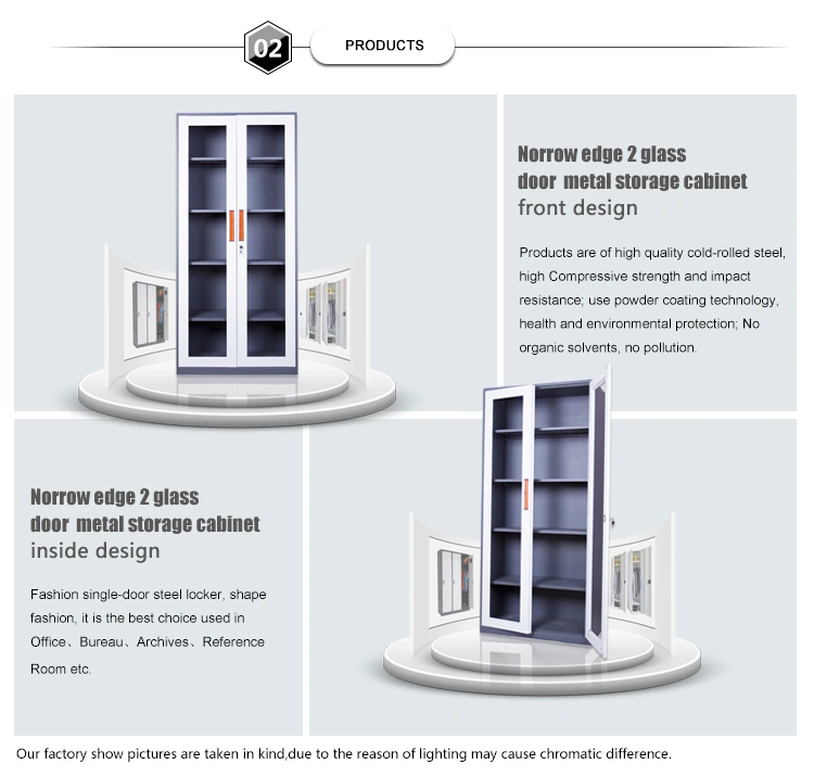 Steel Office Furniture 2 Glass Door Filing Cabinet for School