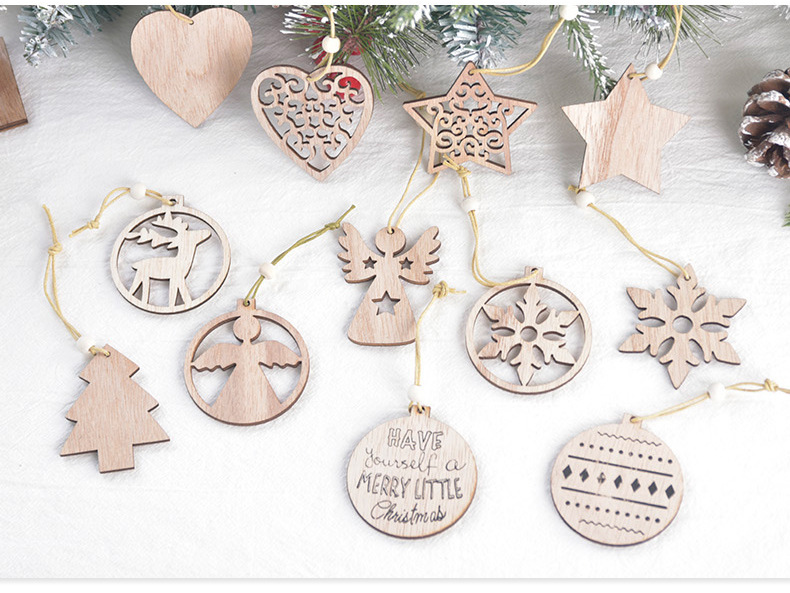 Christmas Decoration Supplies Boxed Wooden Christmas Snowflake Small Pendant Laser Cutting Hollow-out Ornaments