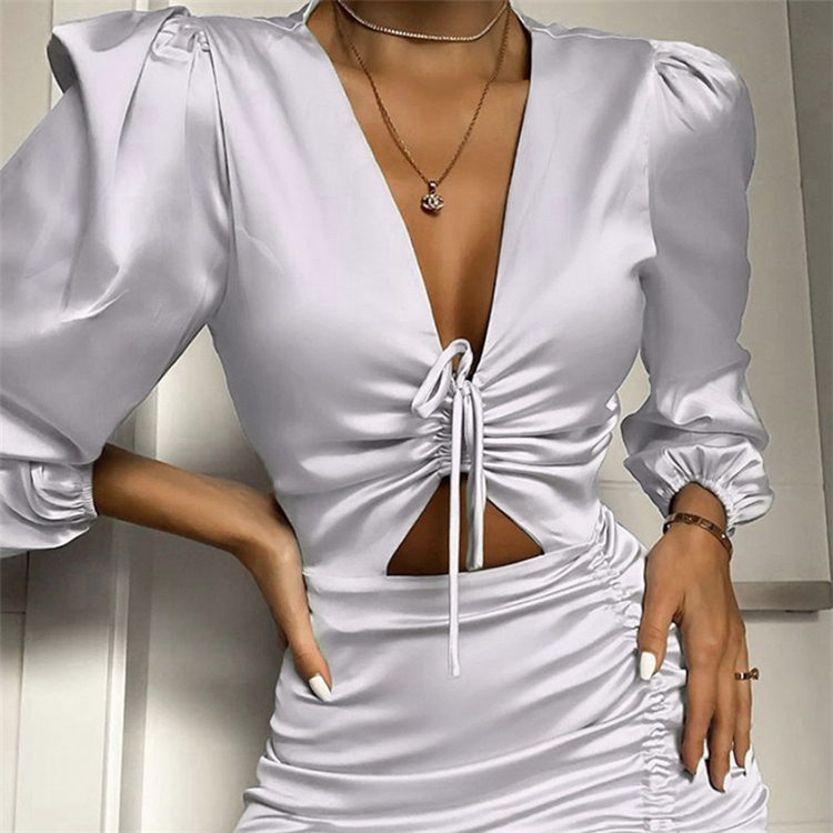 C3923 Night dresses for women 2020 solid color sexy V neck women bodycon mini dress ruffles fashion elegant women dress