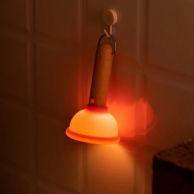 Stylish Wooden Handle Toilet Night Light with Unique Motif