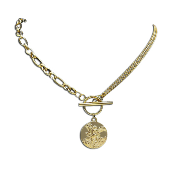 Saint Michael Protect Us Archangel Chain Necklace - Gold Color Stainless Steel Protection Jewelry