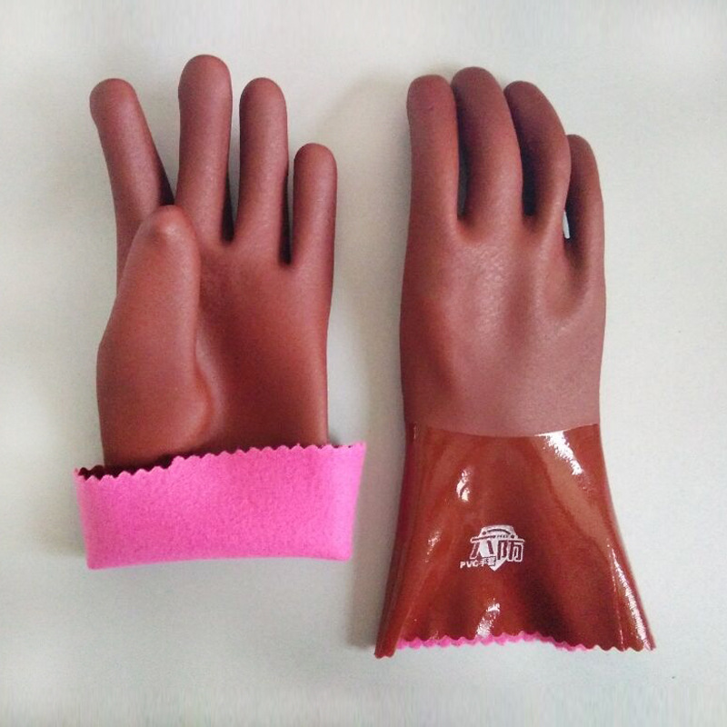 Brown PVC Jersey linning fishing gloves