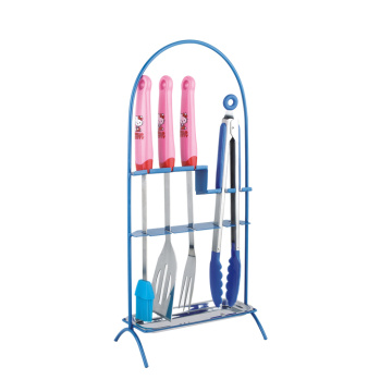 pink bbq tool set with tray and rack