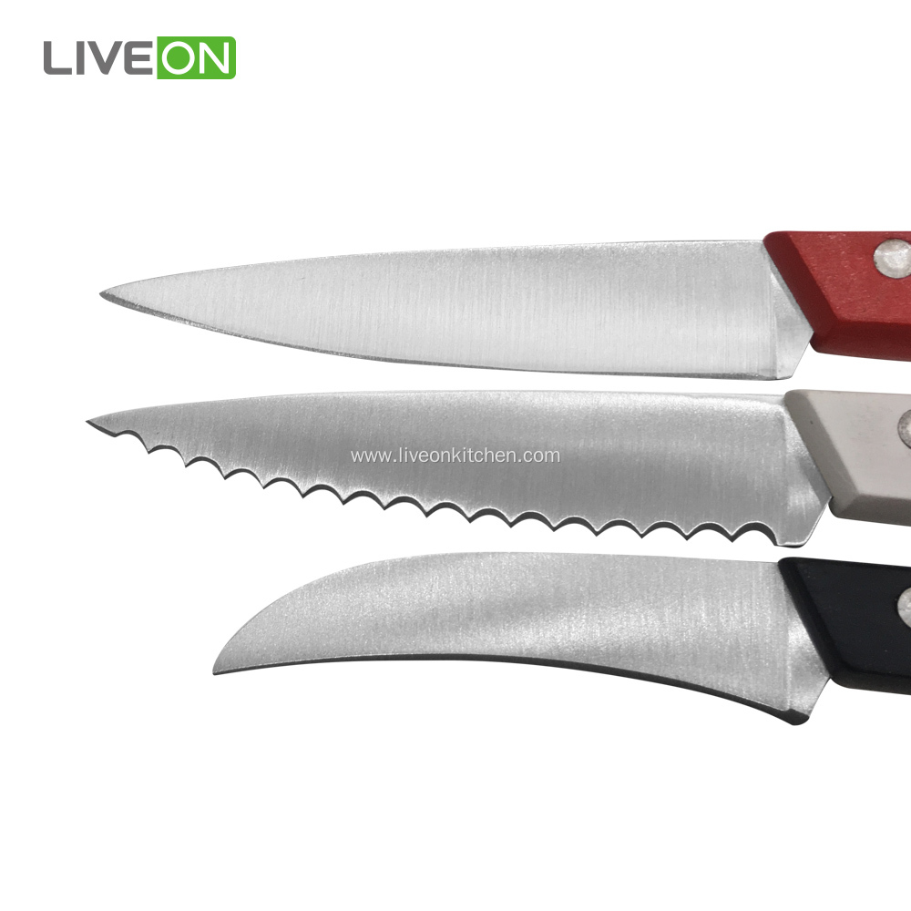 Paring Knife Set 3-Piece Colorful Wood Handle